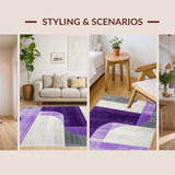 Ultra Soft Area Rug, Non Slip, Stain Resistant, Washable Area Rugs for Living Room, Bedroom, Sophisticated Grey and Purple Motif(Purple)