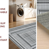 Ultra Soft Area Rug, Non Slip, Stain Resistant, Washable Area Rugs for Living Room, Bedroom, Dynamic Pinstripe Pattern, Crisp Linear Contrasts, Flat Design(Gray)