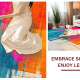 Ultra Soft Area Rug, Non Slip, Stain Resistant, Washable Area Rugs for Living Room, Bedroom, Trendy Soft Palette Graphic Elements(Orange)