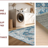 Ultra Soft Area Rug, Non Slip, Stain Resistant, Washable Area Rugs for Living Room, Bedroom, Elegant Vintage Pastel Motif(Blue)