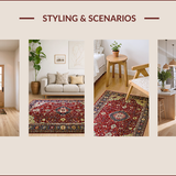 Ultra Soft Area Rug, Non Slip, Stain Resistant, Washable Area Rugs for Living Room, Bedroom, Rustic Warm Toned Floral Design(Red)