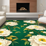 Ultra Soft Area Rug, Non Slip, Stain Resistant, Washable Area Rugs for Living Room, Bedroom, Naturalistic Peony Blossom Style(Green)