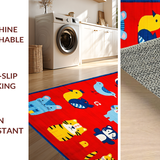 Ultra Soft Area Rug, Non Slip, Stain Resistant, Washable Area Rugs for Living Room, Bedroom, Vibrant Animal Alphabet Illustration(Red)