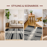 Ultra Soft Area Rug, Non Slip, Stain Resistant, Washable Area Rugs for Living Room, Bedroom, Sleek Black White Linear Patterned Rug with Striped Layered Geometric Design(Black)