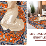 Ultra Soft Area Rug, Non Slip, Stain Resistant, Washable Area Rugs for Living Room, Bedroom, Whimsical Floral Round Design(Orange)