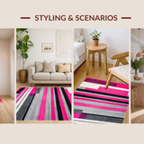 Ultra Soft Area Rug, Non Slip, Stain Resistant, Washable Area Rugs for Living Room, Bedroom, Striking Minimalist Graphic Lines(Pink)