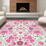 Ultra Soft Area Rug, Non Slip, Stain Resistant, Washable Area Rugs for Living Room, Bedroom, Delicate Circular Greenery Theme(Pink)