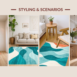 Ultra Soft Area Rug, Non Slip, Stain Resistant, Washable Area Rugs for Living Room, Bedroom, Calming Aqua Coral Abstract Flow(Blue)