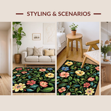 Ultra Soft Area Rug, Non Slip, Stain Resistant, Washable Area Rugs for Living Room, Bedroom, Maximalist Botanical Bloom Composition(Red)