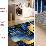 Ultra Soft Area Rug, Non Slip, Stain Resistant, Washable Area Rugs for Living Room, Bedroom, Ombre Geometric Maze Rug with Blue and Gold Gradient, Modern Abstract Design(Blue)