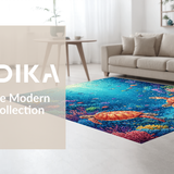 Ultra Soft Area Rug, Non Slip, Stain Resistant, Washable Area Rugs for Living Room, Bedroom, Marine Life Wonder Rug Featuring Aquatic Turtles Navigating Colorful Reefs(Blue)