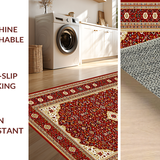 Ultra Soft Area Rug, Non Slip, Stain Resistant, Washable Area Rugs for Living Room, Bedroom, Artful Ornate Symmetrical Border(Red)