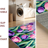 Ultra Soft Area Rug, Non Slip, Stain Resistant, Washable Area Rugs for Living Room, Bedroom, Whimsical Flower Vase Artful Touch(Purple)