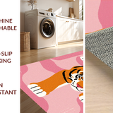 Ultra Soft Area Rug, Non Slip, Stain Resistant, Washable Area Rugs for Living Room, Bedroom, Charming Pink Tiger Playful Decor(Orange)