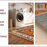 Ultra Soft Area Rug, Non Slip, Stain Resistant, Washable Area Rugs for Living Room, Bedroom, Distressed Tribal Geometric Elegance(Orange)