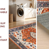 Ultra Soft Area Rug, Non Slip, Stain Resistant, Washable Area Rugs for Living Room, Bedroom, Rustic Orange and Navy Elegance(Orange)