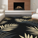 Ultra Soft Area Rug, Non Slip, Stain Resistant, Washable Area Rugs for Living Room, Bedroom, Contemporary Botanical Patterned Contrast(Black)