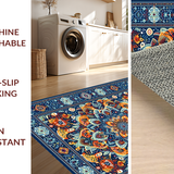 Ultra Soft Area Rug, Non Slip, Stain Resistant, Washable Area Rugs for Living Room, Bedroom, Rustic Textured Circular Design(Blue)