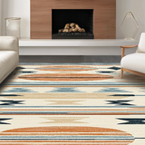 Ultra Soft Area Rug, Non Slip, Stain Resistant, Washable Area Rugs for Living Room, Bedroom, Rustic Beach Vibe Motif(Orange)