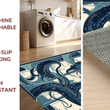 Ultra Soft Area Rug, Non Slip, Stain Resistant, Washable Area Rugs for Living Room, Bedroom, Nautical Kraken Tentacle Rug Masterpiece With Artistic Ocean Wave Pattern(Blue)