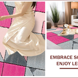 Ultra Soft Area Rug, Non Slip, Stain Resistant, Washable Area Rugs for Living Room, Bedroom, Shaggy Geometric Plush(Pink)