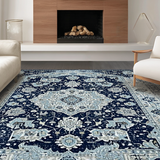 Ultra Soft Area Rug, Non Slip, Stain Resistant, Washable Area Rugs for Living Room, Bedroom, Rustic Ogee Pattern in Blue Hues(Blue)