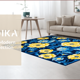 Ultra Soft Area Rug, Non Slip, Stain Resistant, Washable Area Rugs for Living Room, Bedroom, Navy and Yellow Vibrant Botanical Design(Blue)