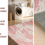 Ultra Soft Area Rug, Non Slip, Stain Resistant, Washable Area Rugs for Living Room, Bedroom, Rustic Neutral Classic Trellis Layout(Pink)