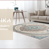 Ultra Soft Area Rug, Non Slip, Stain Resistant, Washable Area Rugs for Living Room, Bedroom, Damask Grey and Teal Office Stain-Resistant Carpet(Beige)
