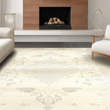 Ultra Soft Area Rug, Non Slip, Stain Resistant, Washable Area Rugs for Living Room, Bedroom, Rustic Neutral Medallion Motif Delight(Beige)