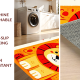 Ultra Soft Area Rug, Non Slip, Stain Resistant, Washable Area Rugs for Living Room, Bedroom, Sunny Animal Alphabet Array(Red)
