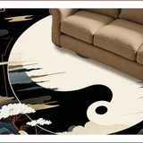 Ultra Soft Area Rug, Non Slip, Stain Resistant, Washable Area Rugs for Living Room, Bedroom, Elegant Velvet Yin Yang Motif(Black)