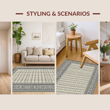 Ultra Soft Area Rug, Non Slip, Stain Resistant, Washable Area Rugs for Living Room, Bedroom, Sophisticated Monochrome Parquet Style(Beige)