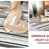 Ultra Soft Area Rug, Non Slip, Stain Resistant, Washable Area Rugs for Living Room, Bedroom, Bold Contrast Striped Rug, Non Slip Absorbent, Modern Layered Design(Black)