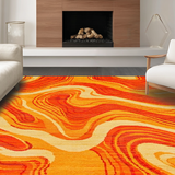 Ultra Soft Area Rug, Non Slip, Stain Resistant, Washable Area Rugs for Living Room, Bedroom, Retro-Inspired Colorful Wave Pattern(Orange)