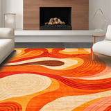 Ultra Soft Area Rug, Non Slip, Stain Resistant, Washable Area Rugs for Living Room, Bedroom, Retro Abstract Wavy Composition(Orange)