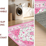 Ultra Soft Area Rug, Non Slip, Stain Resistant, Washable Area Rugs for Living Room, Bedroom, Chic Retro Botanical Motif(Pink)