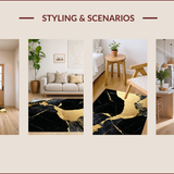 Ultra Soft Area Rug, Non Slip, Stain Resistant, Washable Area Rugs for Living Room, Bedroom, Contemporary Black Gold Dining Room Plush Rug(Black)