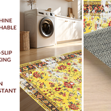Ultra Soft Area Rug, Non Slip, Stain Resistant, Washable Area Rugs for Living Room, Bedroom, Chic Retro Floral Fusion(Yellow)