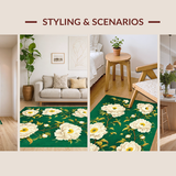Ultra Soft Area Rug, Non Slip, Stain Resistant, Washable Area Rugs for Living Room, Bedroom, Naturalistic Peony Blossom Style(Green)