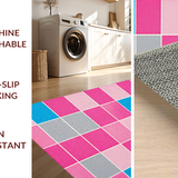 Ultra Soft Area Rug, Non Slip, Stain Resistant, Washable Area Rugs for Living Room, Bedroom, Vibrant Pastel Game Tile Visuals(Pink)