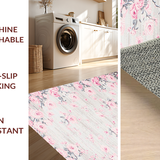 Ultra Soft Area Rug, Non Slip, Stain Resistant, Washable Area Rugs for Living Room, Bedroom, Rustic Gray Flower Arrangement(Pink)