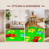 Ultra Soft Area Rug, Non Slip, Stain Resistant, Washable Area Rugs for Living Room, Bedroom, Bright Cheerful Animal Alphabet(Green)