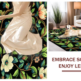 Ultra Soft Area Rug, Non Slip, Stain Resistant, Washable Area Rugs for Living Room, Bedroom, Vibrant Floral Motif on Black(White)
