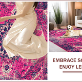 Ultra Soft Area Rug, Non Slip, Stain Resistant, Washable Area Rugs for Living Room, Bedroom, Whimsical Boho Medallion Retreat(Pink)