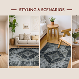 Ultra Soft Area Rug, Non Slip, Stain Resistant, Washable Area Rugs for Living Room, Bedroom, Elegant Monochrome Retro Pattern(Gray)