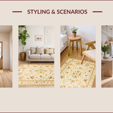 Ultra Soft Area Rug, Non Slip, Stain Resistant, Washable Area Rugs for Living Room, Bedroom, Elegant Earthy Floral Motif(Beige)