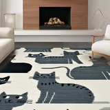 Ultra Soft Area Rug, Non Slip, Stain Resistant, Washable Area Rugs for Living Room, Bedroom, Charming Cartoon Cat Silhouette(Gray)