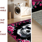Ultra Soft Area Rug, Non Slip, Stain Resistant, Washable Area Rugs for Living Room, Bedroom, Rustic Vintage Skull Imagery(Black)