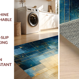 Ultra Soft Area Rug, Non Slip, Stain Resistant, Washable Area Rugs for Living Room, Bedroom, Modern Lattice Spectrum Rug Featuring Gold and Blue Angular Art Motifs(Blue)